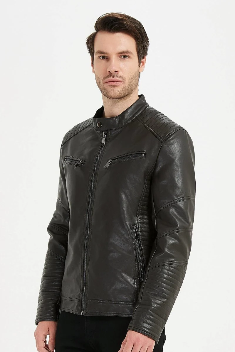 Veste en simili cuir gris MATHEO – Image 3